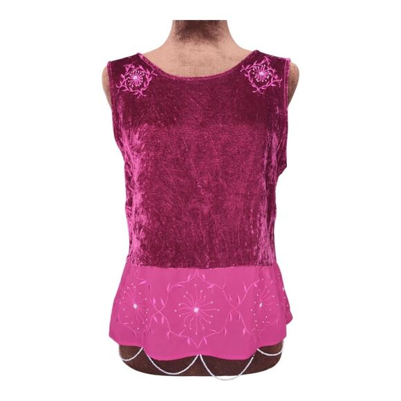Holt Renfrew Berry Pink Embroidered Viscose Velvet Sleeveless Top Beaded Medium - Picture 5 of 13